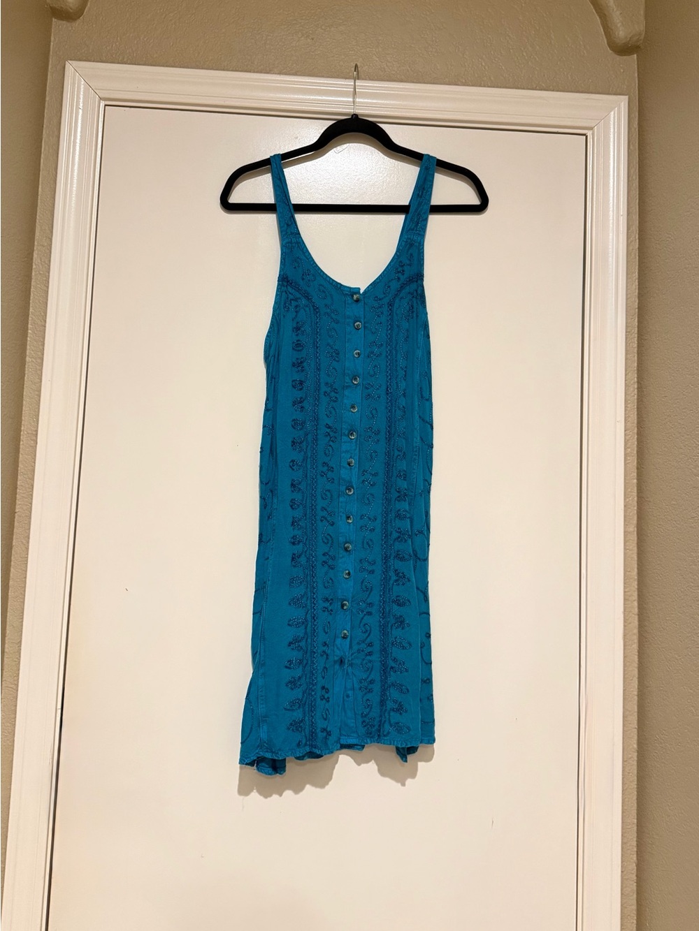 Sleeveless Button-Front Turquoise Dress